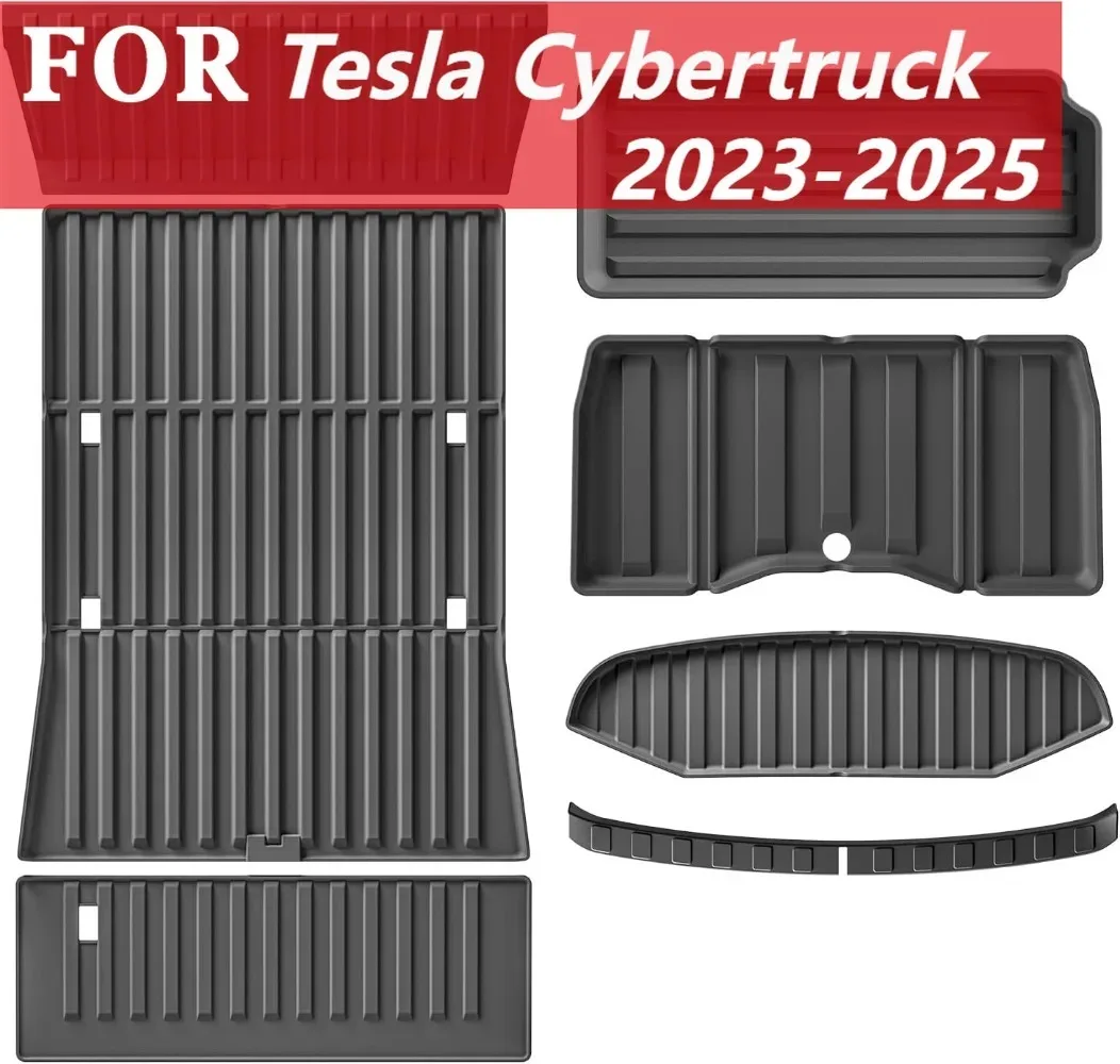 2023-2025 테슬라 사이버트럭 플로어 매트 및 플로어 라이너 미끄럼 방지 패드 보호 TPE 1열 & 2열 차량 매트 인테리어