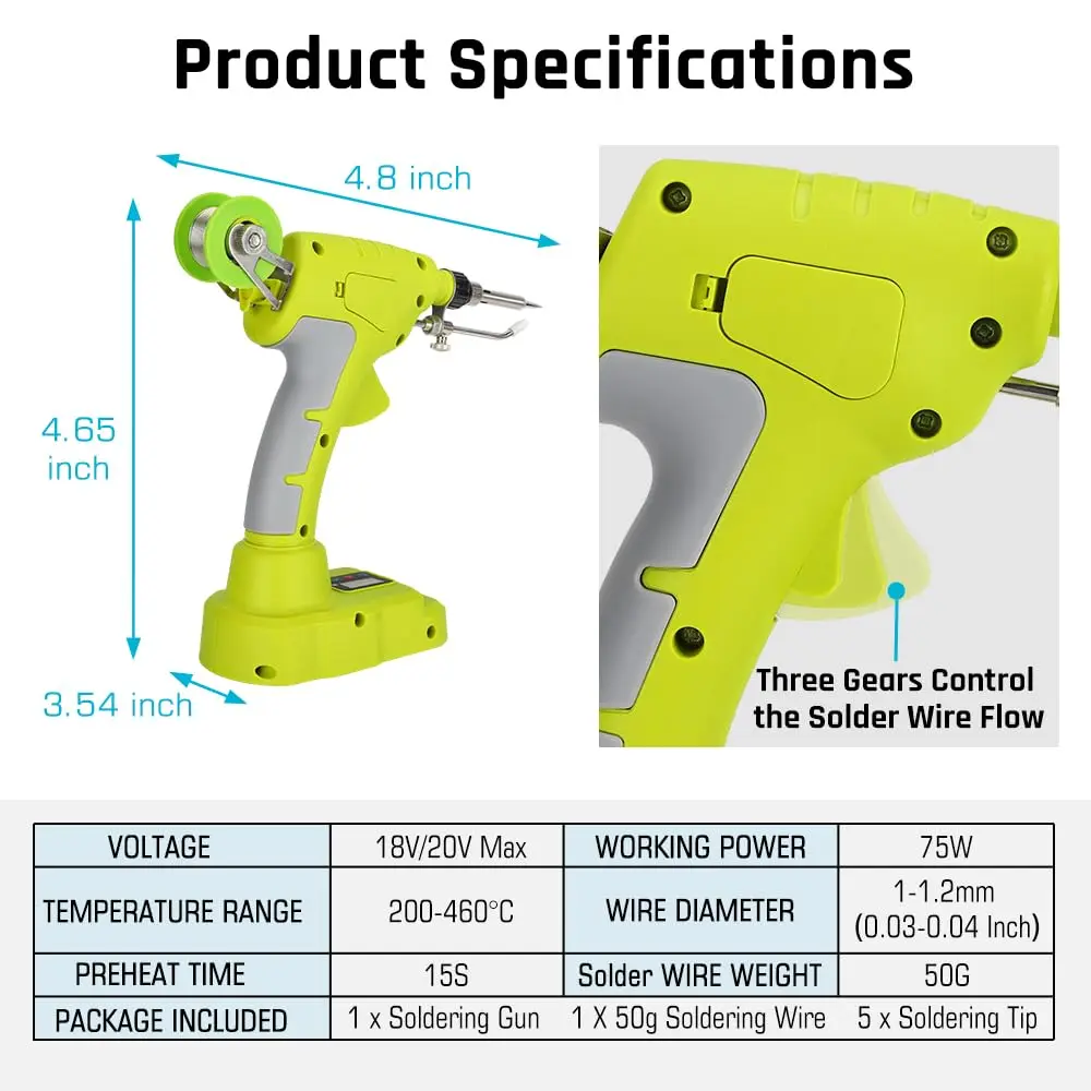 Kit de fer à souder électrique numérique sans fil LED 75W, pour batterie au Lithium Ryobi 18V, pistolet à souder électrique, outils de réparation de bricolage à domicile