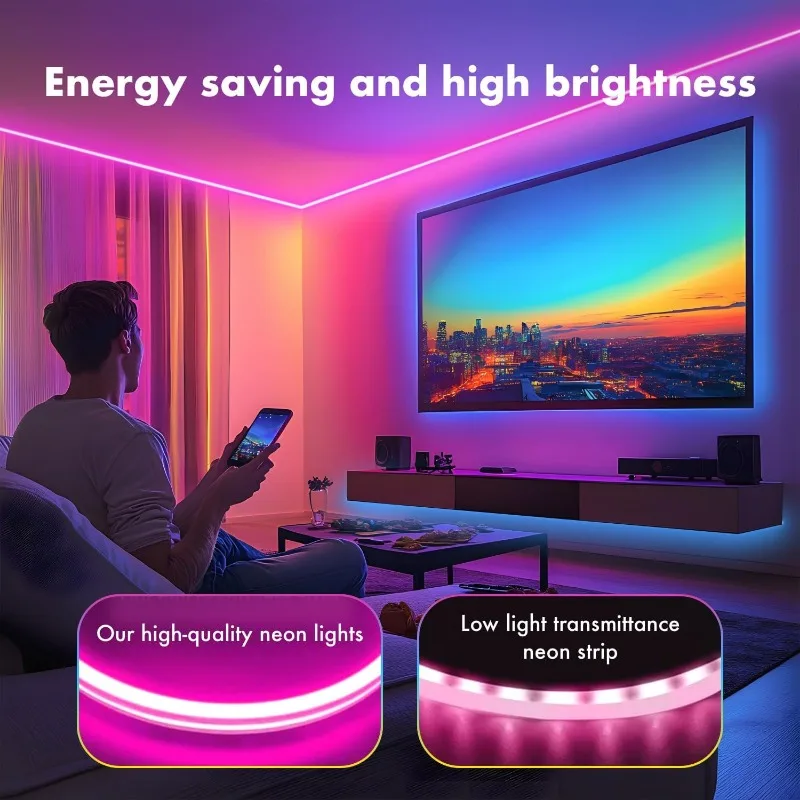 Neon Rope Lights, JIAMEI 50FT RGB LED Strip Lights, App Control, IR Remote, Music Syncing, Outdoor IP