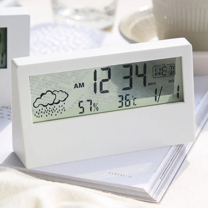 ABS Multi-function Temperature and Humidity Meter Clock Creative Weather Display Transparent Electronic Alarm Clock