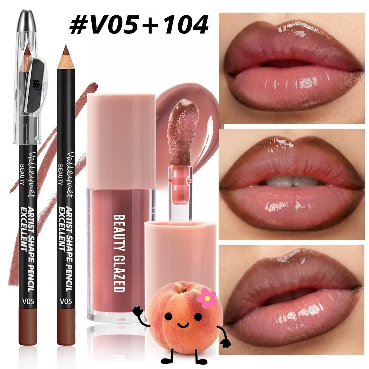 Kit de Labios de Precisión 2 Piezas/Set - Delineador Cremoso con Sacapuntas Integrado y Lápiz Labial Líquido Hidratante - Set de Maquillaje para Contorno Definido