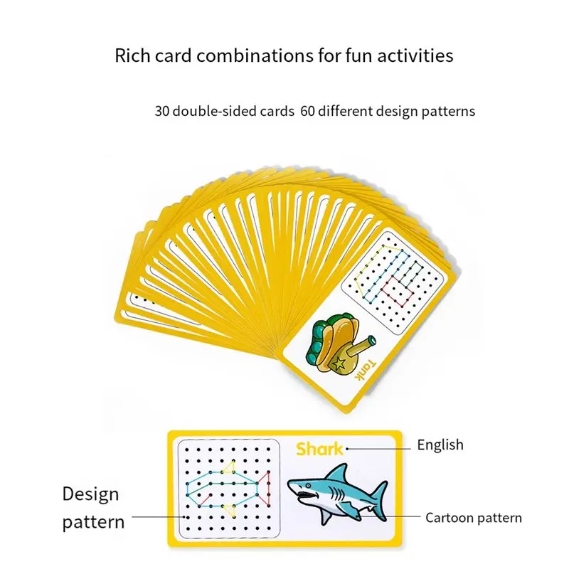 YSUN-Wooden Geoboard With 30 Pattern Cards And 40 Rubber Bands For 3 4 5-Year-Old Kids And Toddlers To Create Figures