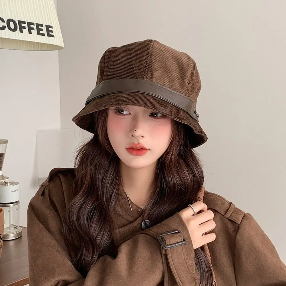 

Casual Wide Brimmed Corduroy Bucket Hat Retro Vintage Warm Fisherman Caps Solid Color Casual Warm Basin Hat Outdoor Travel