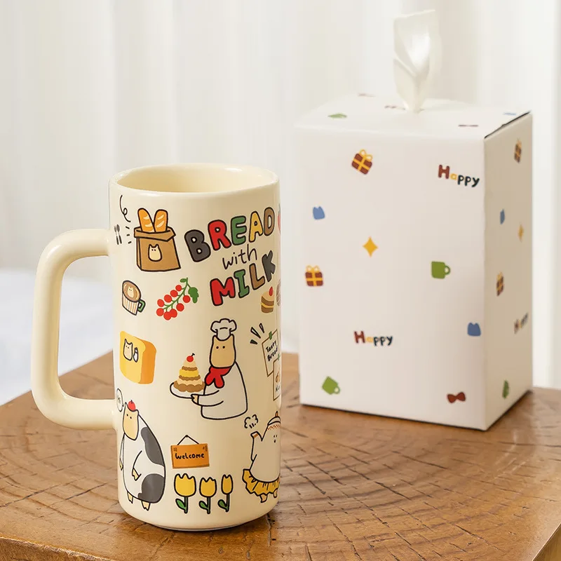 

High Appearance Cute Dinosaur Ceramic Mug,Breakfast Milk Coffee Mugs, Large Capacity Straight Tea Cups, Birthday Gift Kawaii Cup