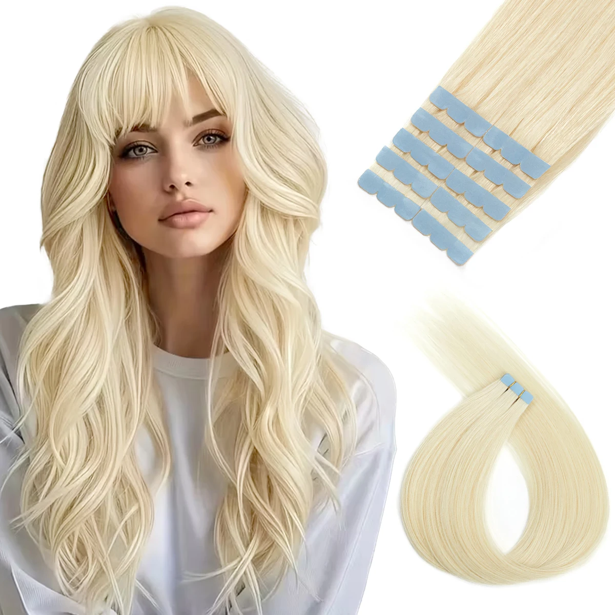 

# 60 мини-накладных прядей из натуральных волос цвета платиновый блонд, на ленте 3x0,8 см, 360 шт. ° Накладка для придания объема боковым прядям волос, всего 10 шт.