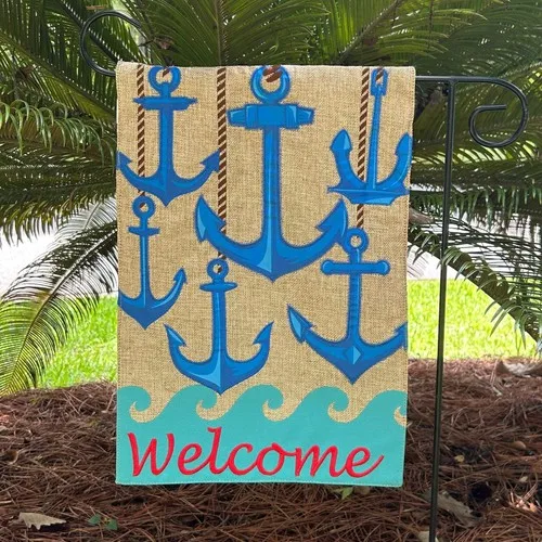Anchors Set Welcome Burlap 2-Sided Garden Flag 12.5x18