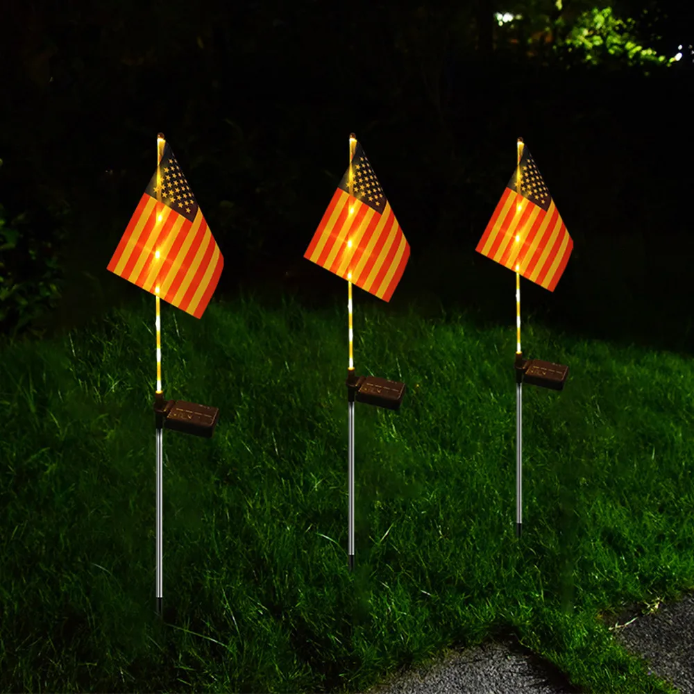 Solar Flag Light Independence Day Decoration Yard Garden Aisle Flag Light Outdoor Solar Lawn Light Atmosphere Decor Light