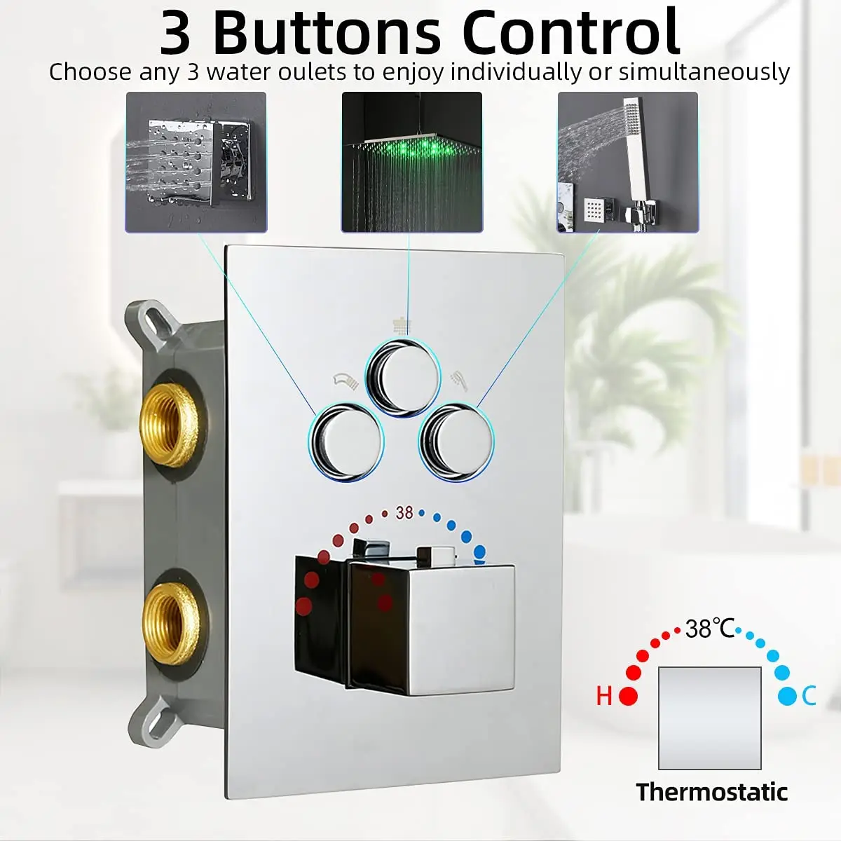 النحاس دش ثرموستاتي صمام تحويل الضغط صمام خلاط دش متوازن مع تقليم #3