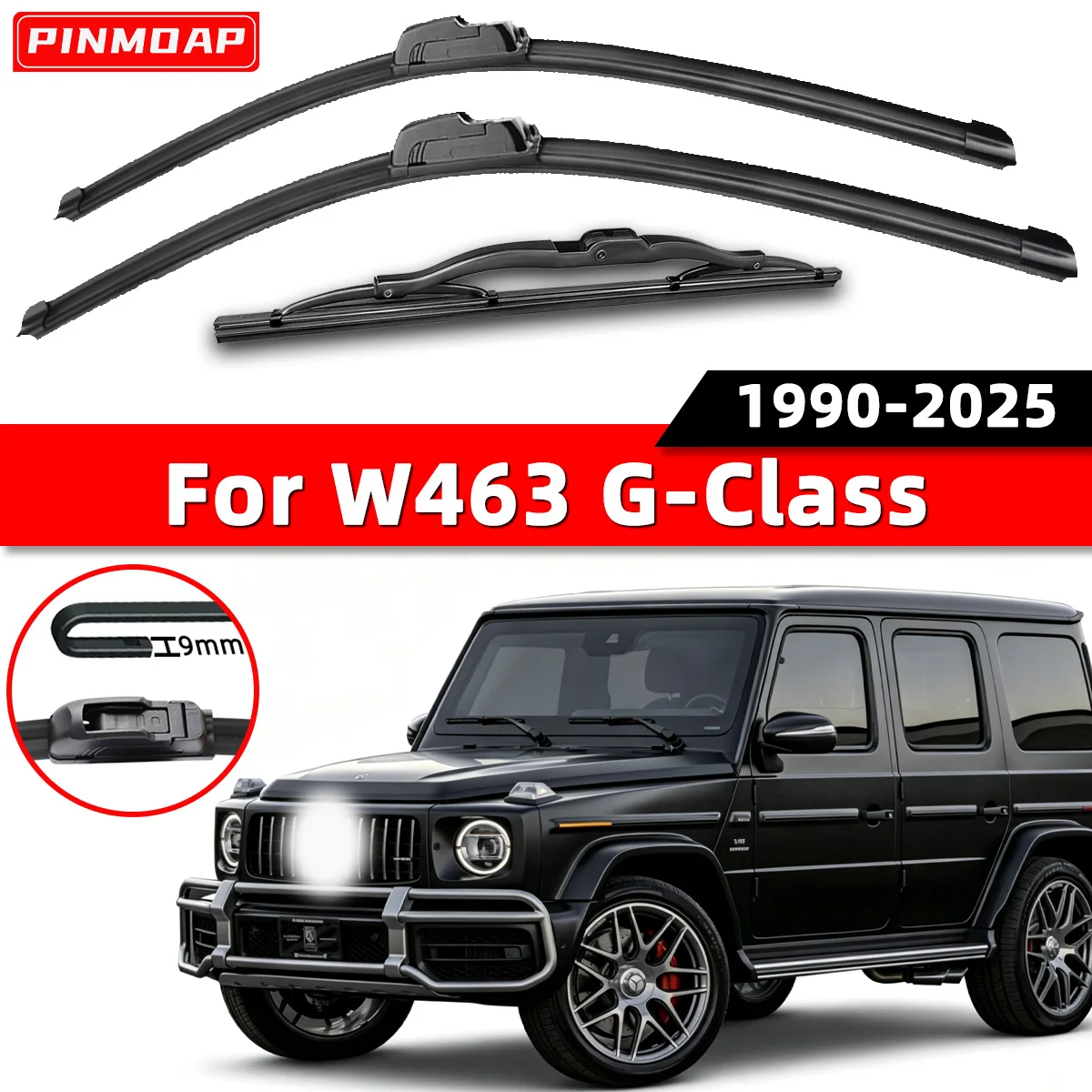 PINMOAP 3-teiliger Geräuschloser Scheibenwischer Geeignet für Mercedes Benz W463 G-Klasse 1990-2025 Allwetter-Scheibenwischerblatt-Ersatz