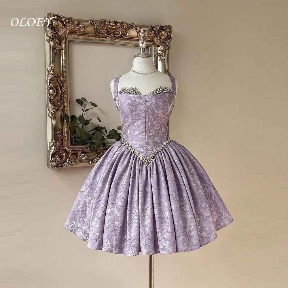 فستان قصير للحفلات الراقصة من OLOEY أنيق باللون الأرجواني مطرز بالخرز وياقة مربعة منتفخة فساتين سهرة صغيرة مخصصة فيستدوس دي فييستا