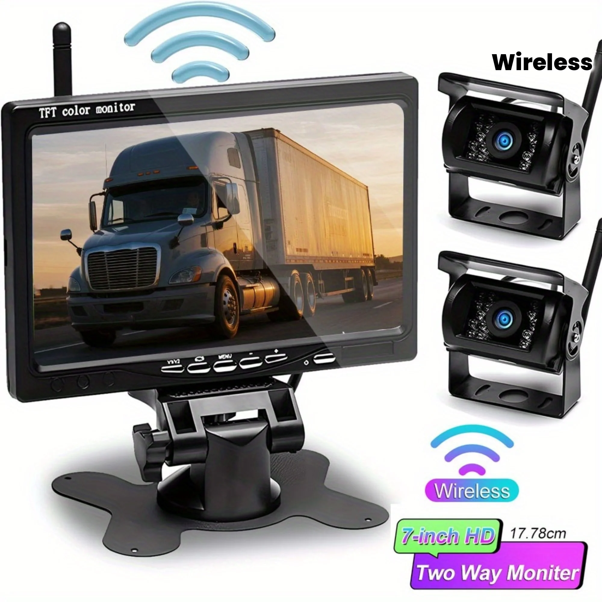 Wireless Reversing Camera 17.78 cm Reverse Camera Set with Rear Cameras + Video Recording for Trucks, Trailers, Buses,Motorhomes