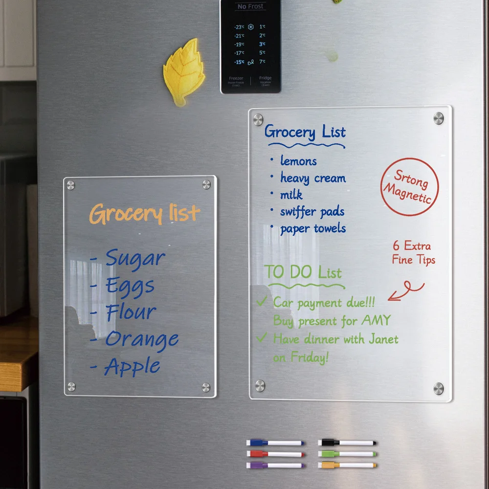 Acrylic Magnetic Weekly Menu Board for Kitchen,Acrylic Magnetic Dry Erase Board for Fridge,Reusable Meal Planner with 6 Color Ma