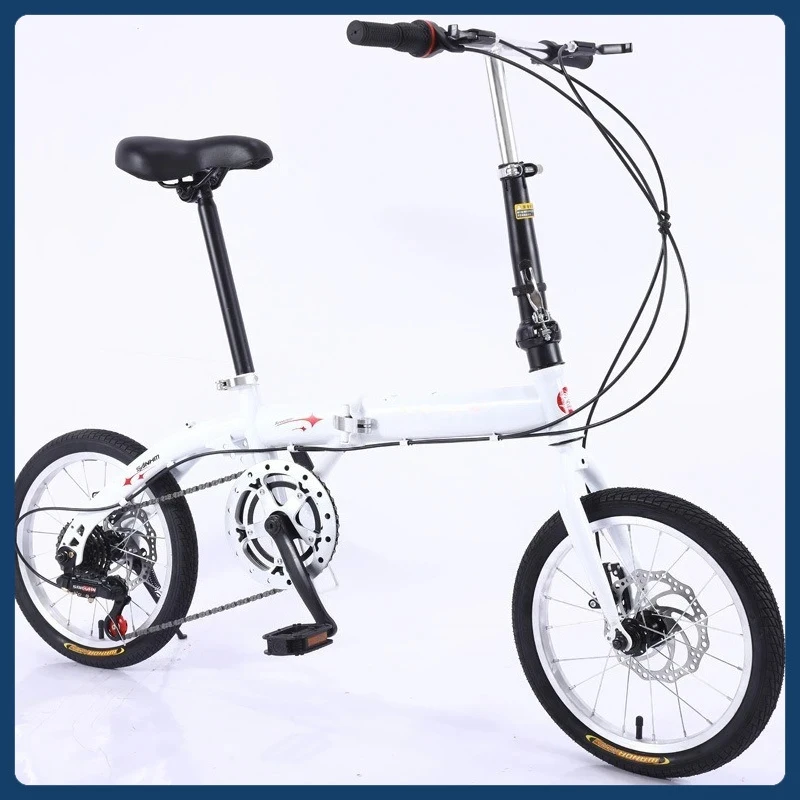 16-Inch folding bicycle disc brake variable speed bicycle light 6-speed mountain bike student gift