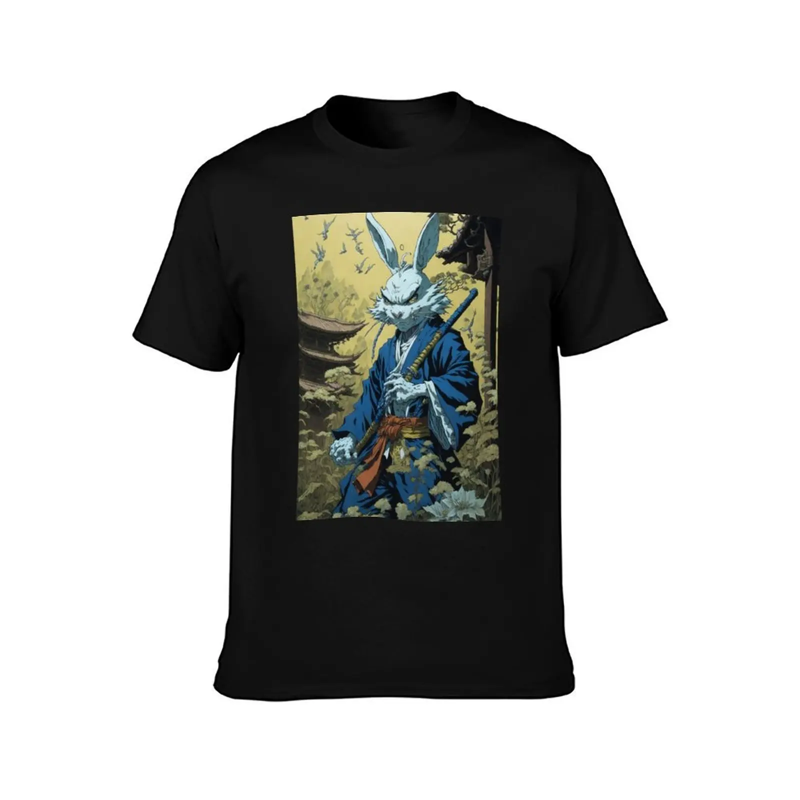 usagi yojimbo Art T-Shirt, Summer Casual Cotton Tee, Oversized Streetwear Tops, Vintage Graphic Print, Loose Fit Short Sleeve