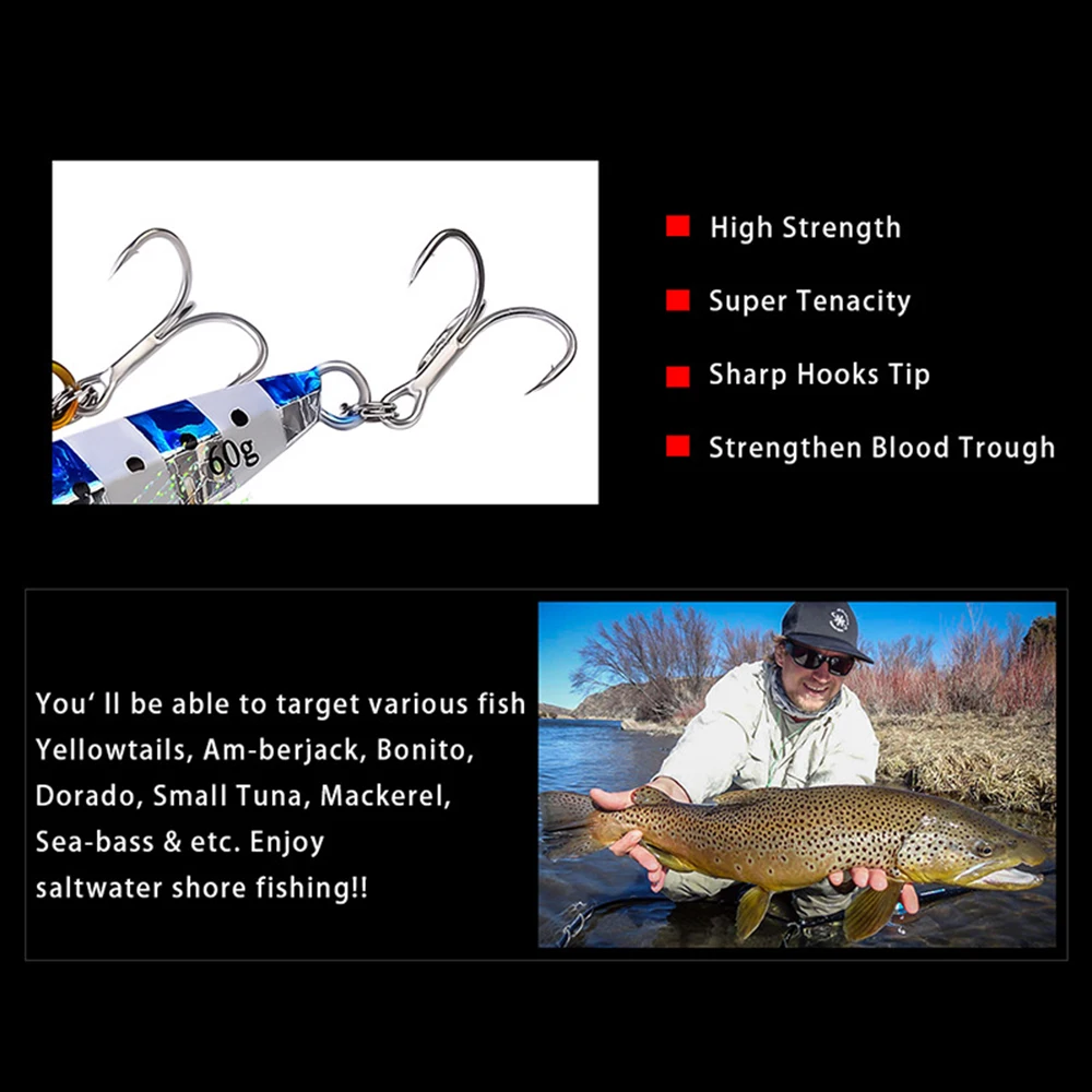 Proberos 5Pcs Luminous Long Shot Metal Jig Jigging Spoon, Shore Casting Jig Drag Cast Sea Bass Lure Artificial Bait Fishing Tack - view 6