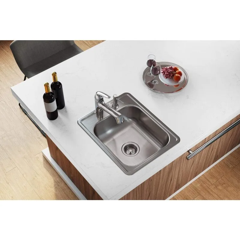 Single bowl top mounted stainless steel bar sink