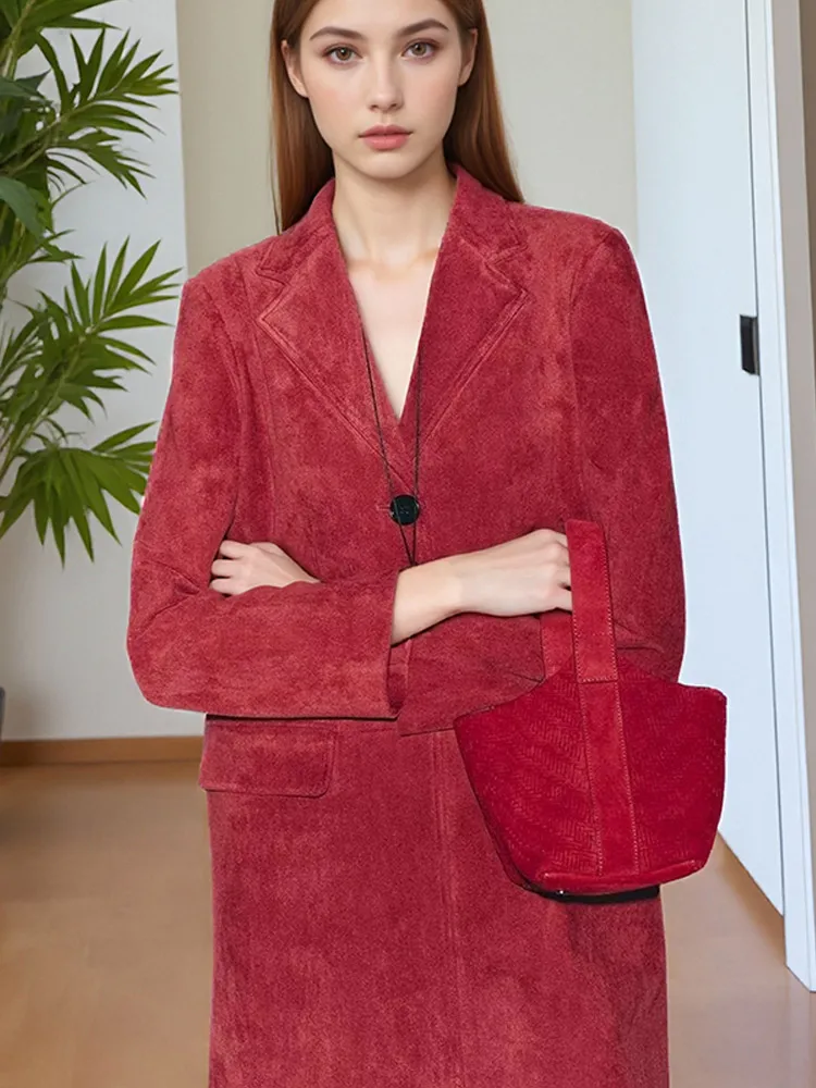 

Women Elegant Solid Wool Overcoat Fashion Lapel Full Sleeve Single-breasted Pocket Loose Coat New Autumn Lady Commuter Outwear