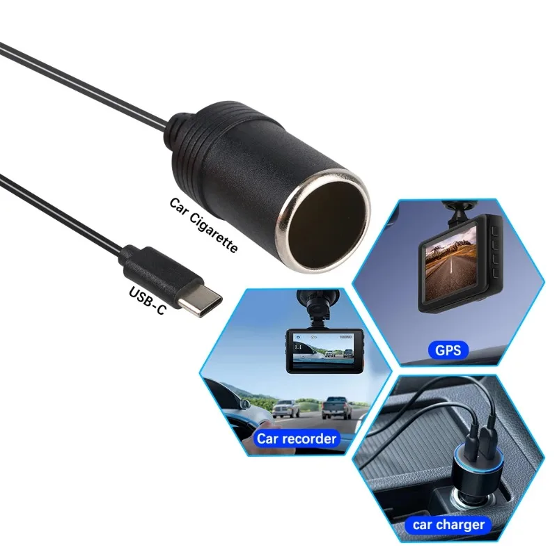 5V To 12V Converter Cable Extender USB Type C Chargers To Cigarette Lighter Socket Power Adapter Electronics Car Accessories view 4