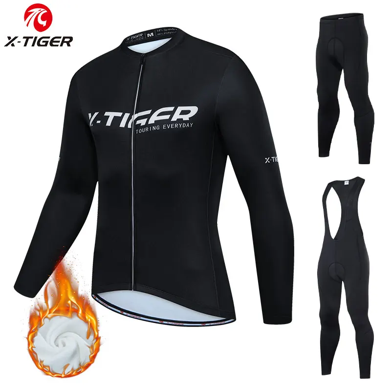 

X-TIGER Winter Warm Fleece Bicycle Jersey Set MTB Racing Cycling Jersey Suit Outdoor Sport Cycling Set Ropa Ciclismo Clothing