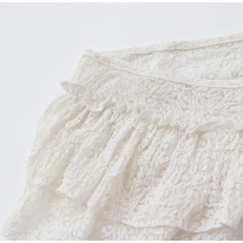 Sweet Balletcore Layered Dress Skirt Women's Korean Style High Street Ruffled Lace-Up Ruffle Edge Lace Fart Skirt One Piece