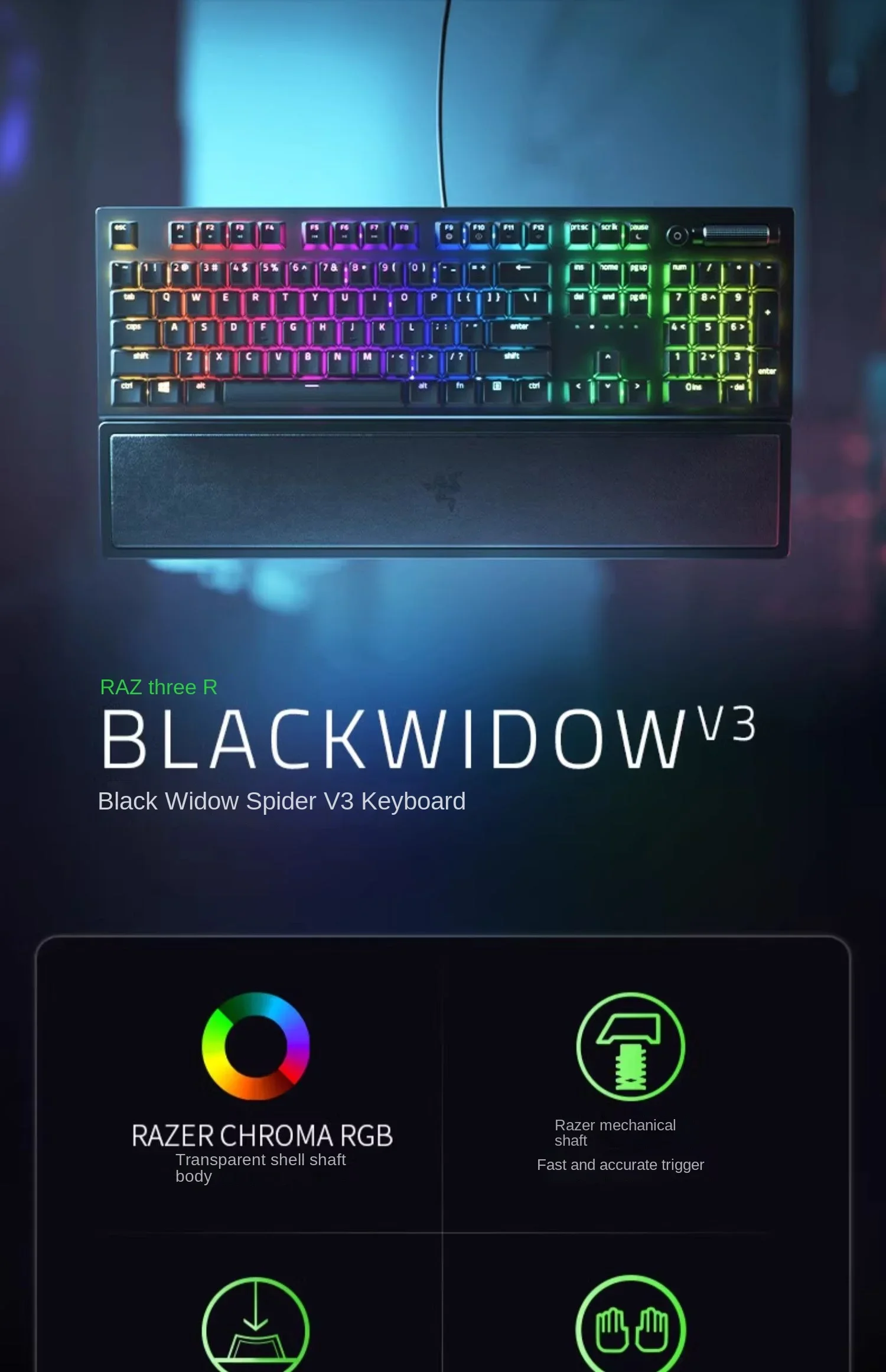 Razer Black Widow Spider V3 esports Game RGB backlit wrist rest mechanical keyboard