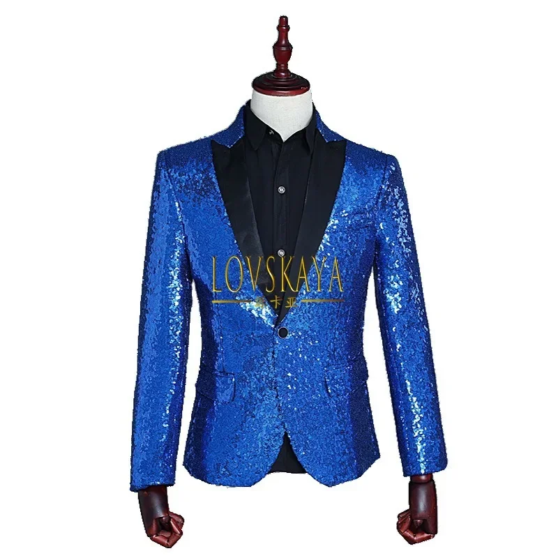 Golden sequin suit for men host and emcee jacket small suit for men shining stage performance dress