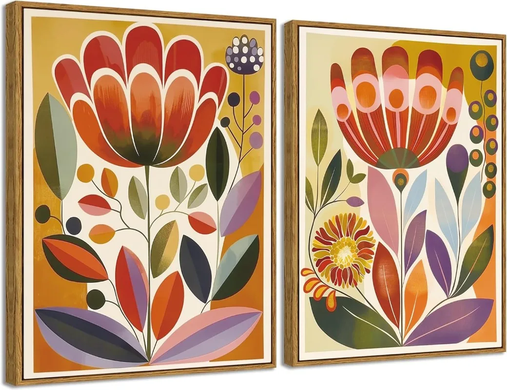 

2pcs/set Scandinavian Art Norwegian Folk Art Floral Canvas Print Nordic Abstract Plant Wall Art Poster for Spring Home Decor