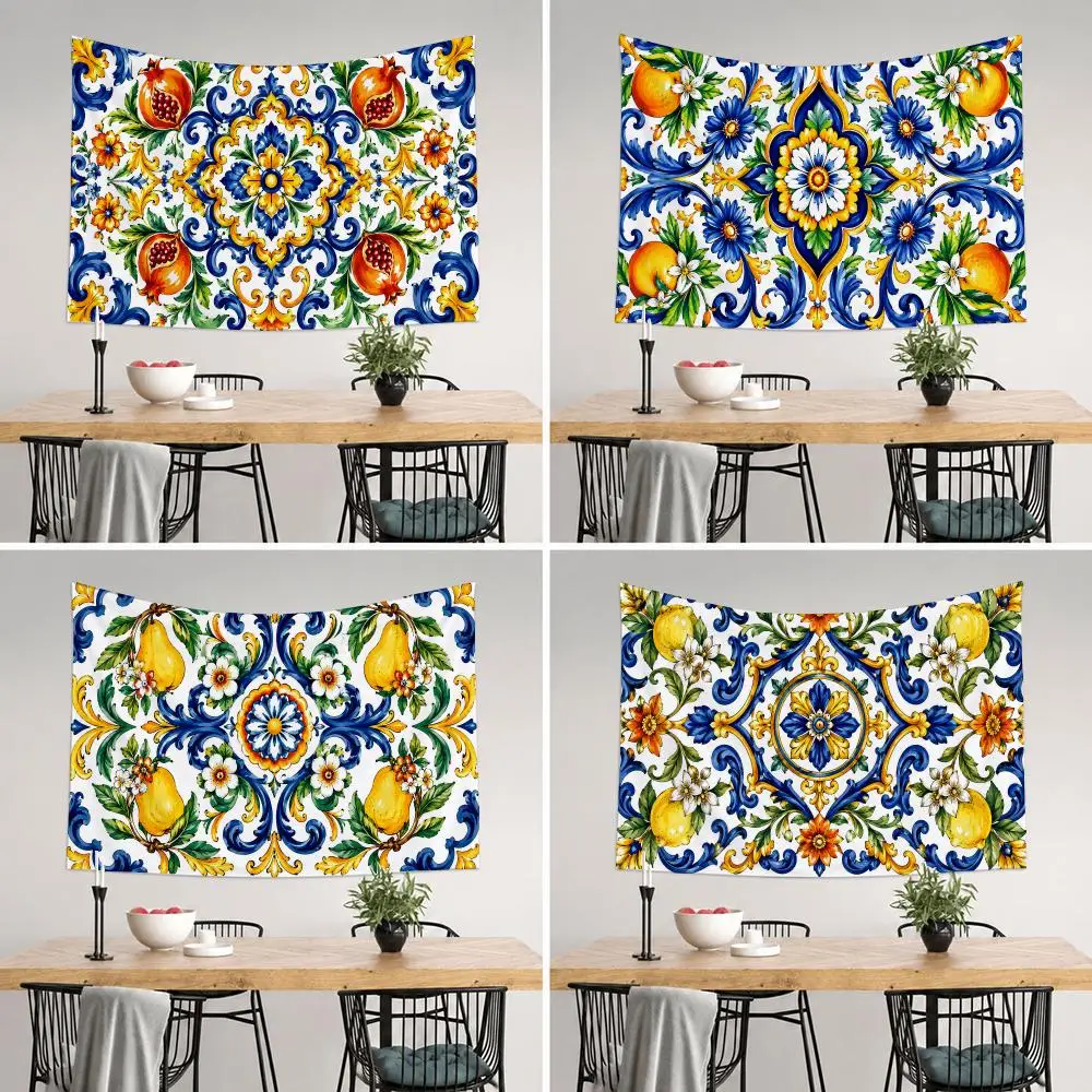 Sicilian Pattern Tapestry Tapestry Wall Hanging For Bedroom Dorm Living Room Decor Aesthetic