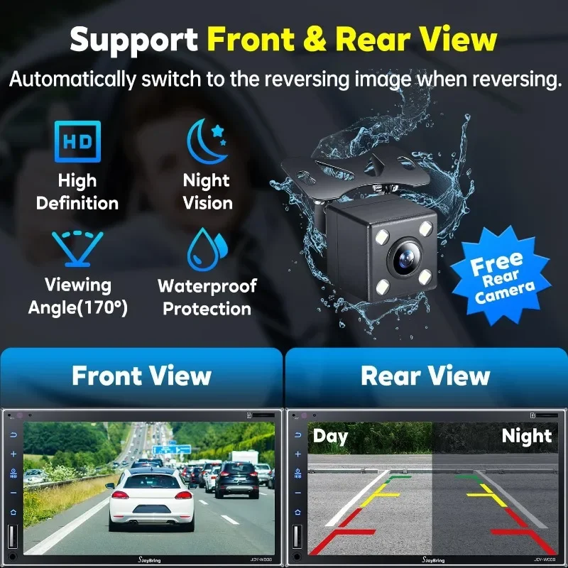 ستيريو سيارة مزدوج الدين مع Carplay لاسلكي، Android Auto، شاشة لمس سعوية عالية الدقة 7 بوصة - بلوتوث،