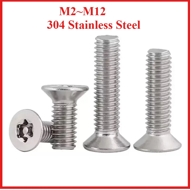 

3/50pcs M2 M2.5 M3 M4 M5 M6 304 Stainless Steel Six Lobe Torx Head Flat Countersunk Screw Bolt -L=4-60mm Torx Theft Security