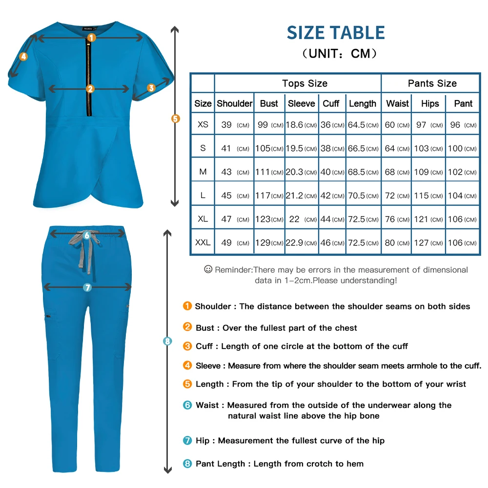 Blaue Schönheit medizinische Krankens ch wester Uniformen Frauen Kurzarm Bluse Taschen Hosen klinische Arbeits kleidung Pflege elastische Peelings Set