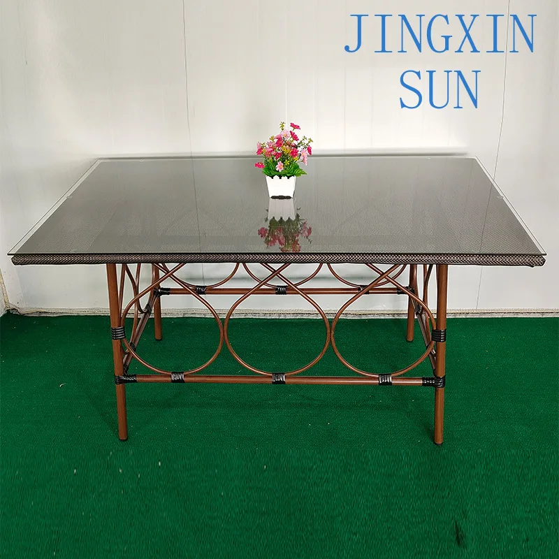 Outdoor balcony plastic wood tables and chairs, aluminum alloy Nordic American coffee hall with night market tables and chairs