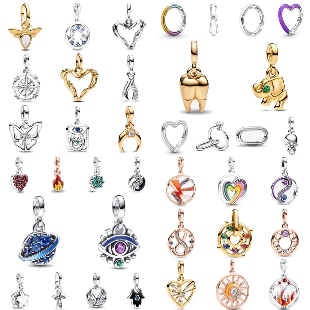 

Sparkling 925 Sterling Silver Me Series Skull Heart Sun Clover Dangle Charm Beads Fit S925 Bracelet Fine Jewelry DIY Gift