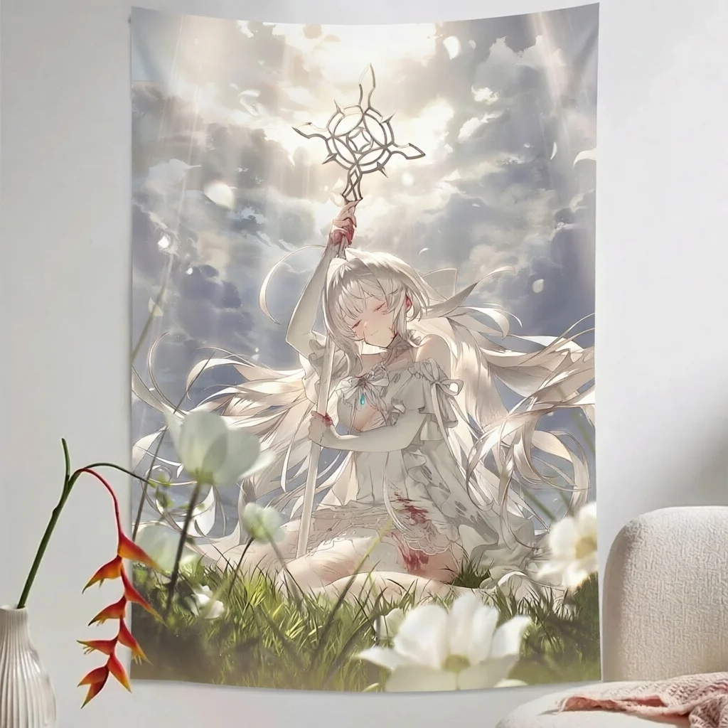 Anime Holy Girl Tapestry Sacred Staff Fantasy Art Tapestry Polyester Room Decoration Items Home Bedroom Dorm Background Wall Dec