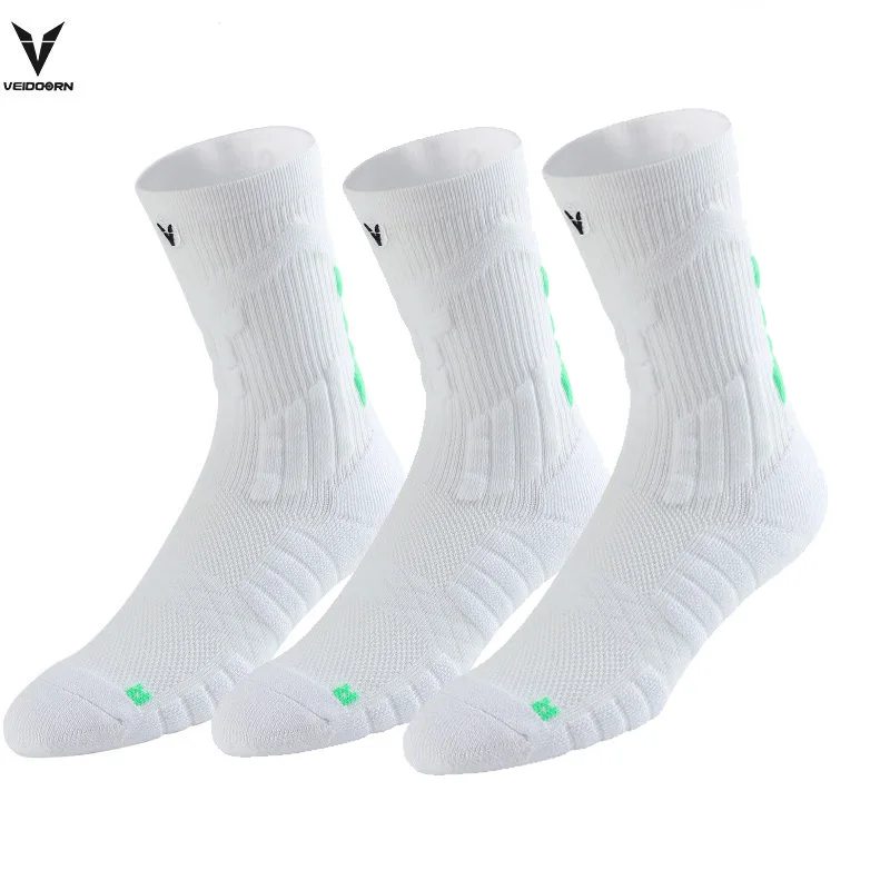 3 Pairs Professional Sports Socks Towel Bottom Non-Slip Ankle Protection Compression Running Socks Crew Length