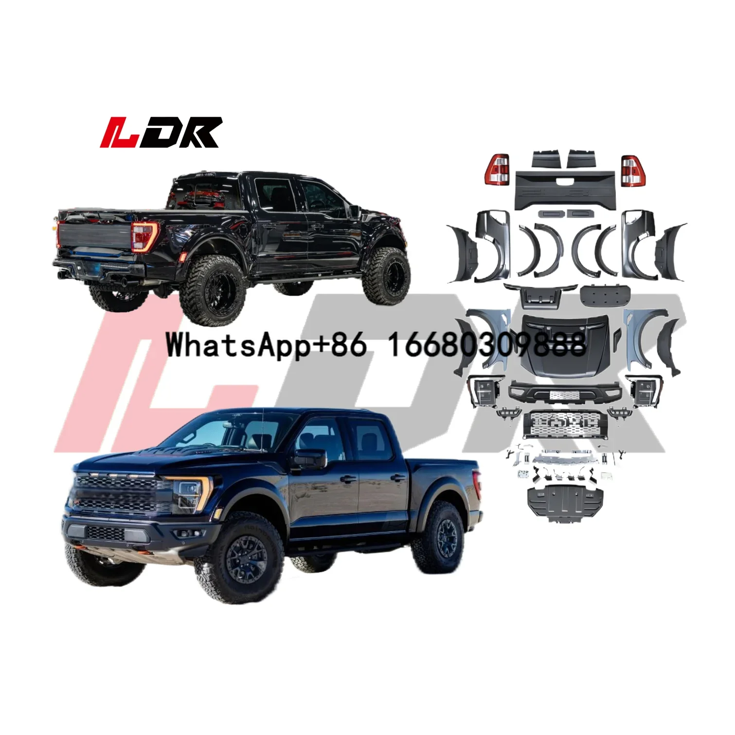 Bodykit For Ford Ranger T6 T7 T8 2012-2021 upgrade to 2022 F150 Raptor front bumper with grille hood fenders auto lamps