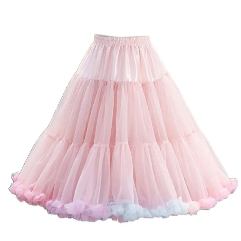 P9FE Frauen Elastische Taille Tüll Petticoat Regenbogen Wolke Tutu Pettiskirt – Detail 5