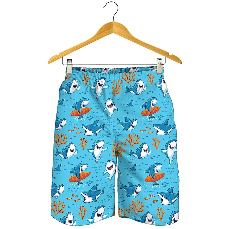 Summer Cute Cartoon Animal Sharks Shorts Men Pants 3D Beach Man Swimsuit Quick Dry Swim Trunks Surf Men's Floral Board Swimwear