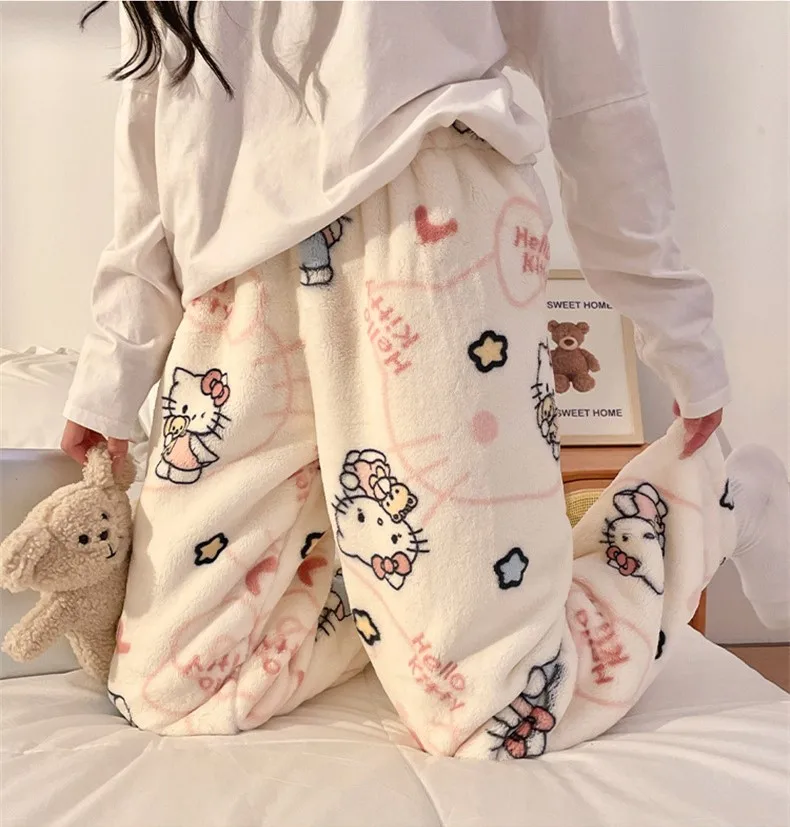 2026 Spring Sanrio Hello Kitty Women's Pajama Pants Anime Flannel Soft Casual Pants Cartoon Home Trousers Couple Gift view 3