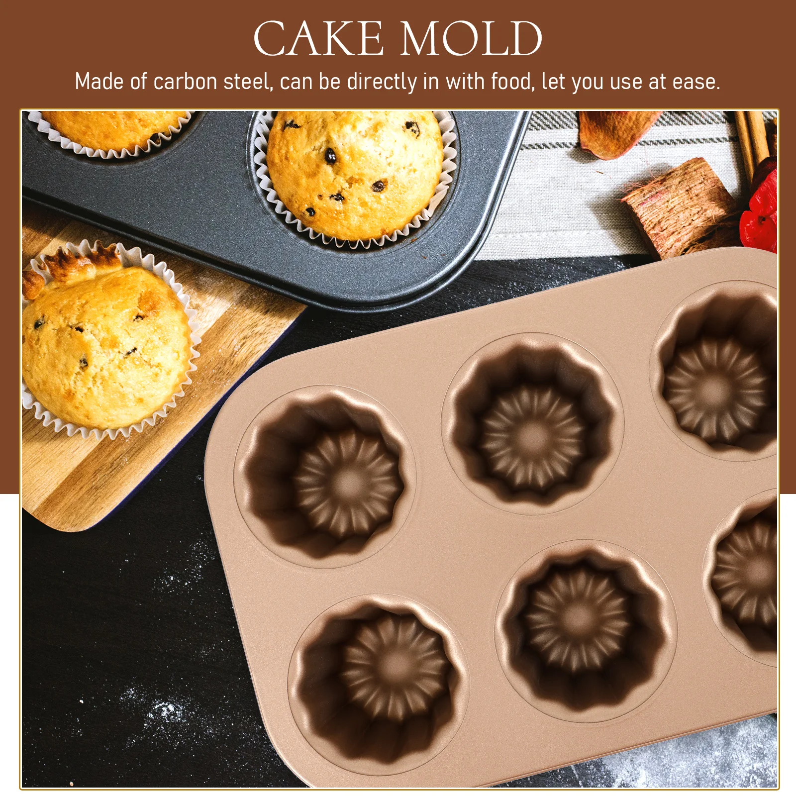 

1Pcs Cake Mold Carbon Steel Dark Golden Non-Stick Baking Mold Oven Safe Freezer Dishwasher Compatible Flexible Temperature