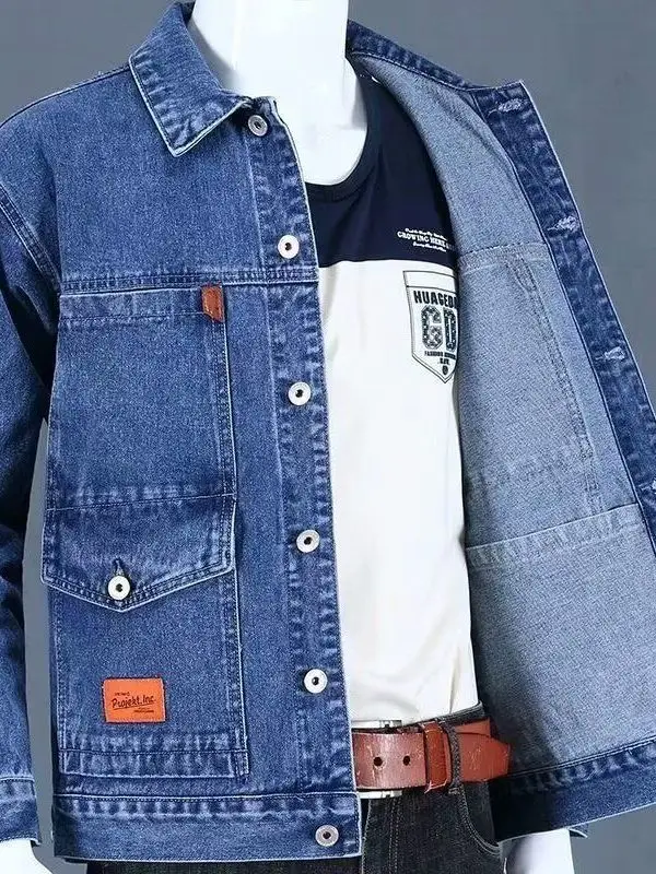 

Men's Denim Jaet Workwear Collared Outerwear Resistant to Heat And Wear Multi-ket Work Clothes for Construction Sites