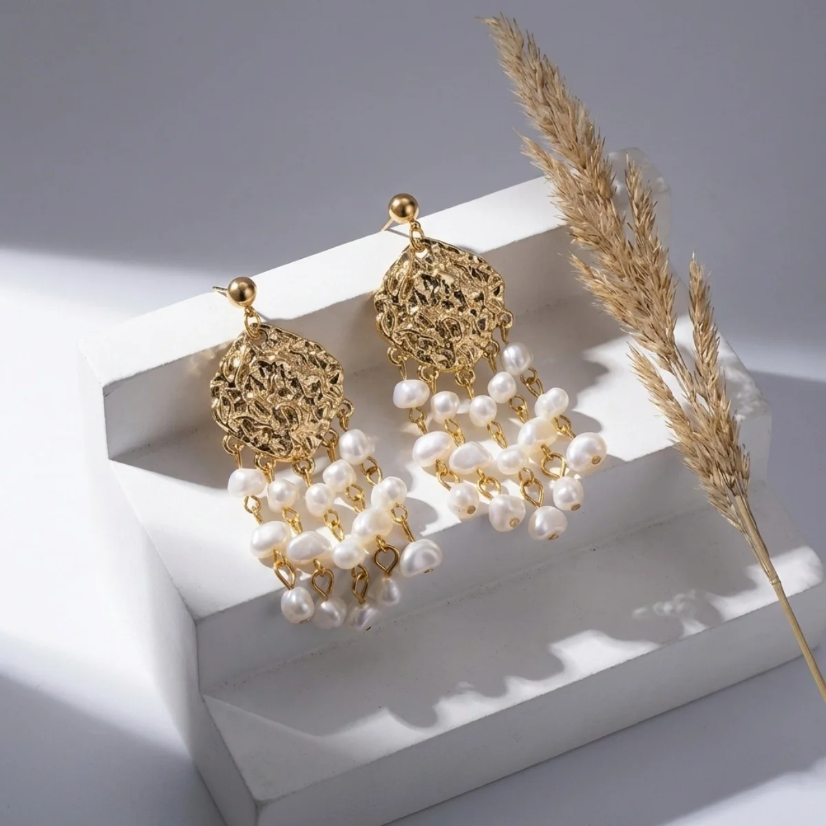 Böhmische geometrische unregelmäßige Imitationsperlen-Quastenohrringe für Damen und Herren, Muschel-Korallen-Strandohrringe, Sommerschmuck – Detail 12