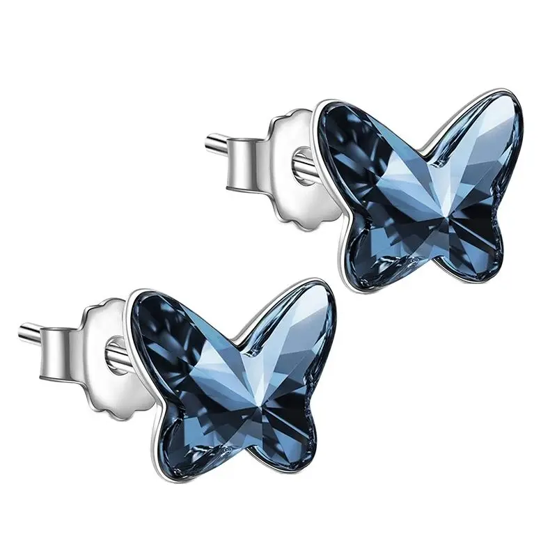 

Mini Trendy Butterfly Stud Earringsfrom Austria Genuine Crystals Piercing Silver Color For Women Party Wedding Girl Jewelry