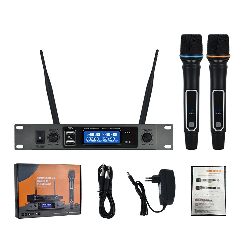 Rechargeable UHF wireless microphone one to two household singing outdoor performance dynamic microphone
