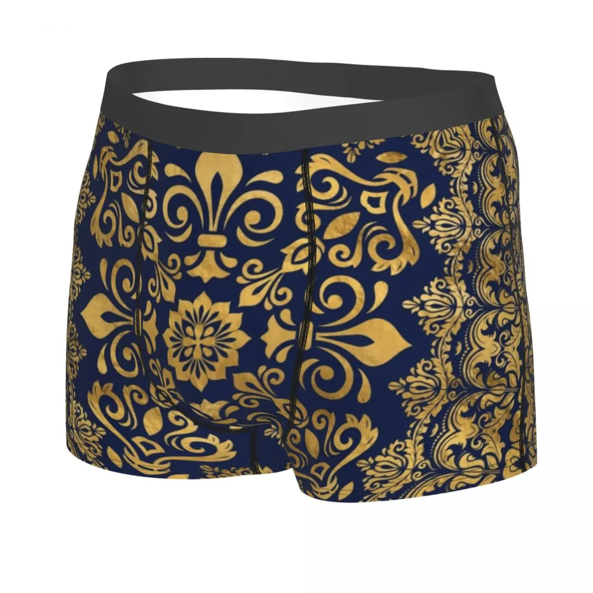 Custom Novelty Oriental Damask Fleur De Lis Boxers Shorts Underpants Comfortable Fleur-De-Lys Lily Flower Briefs Underwear