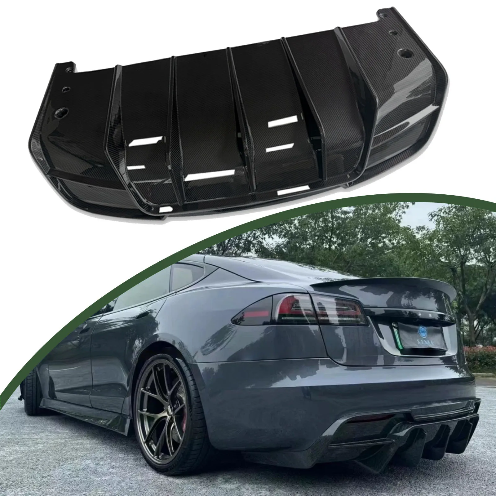For Tesla Model S 2022+ Dry Carbon Fiber Car Rear Diffuser Car Rear Bumper Cover Lower Lip Spoiler Valance Protector Body Kits