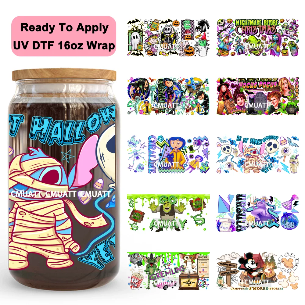 

Halloween Cartoon Horror Movie Character UV DTF Wraps Transfer Sticker Waterproof High Quality For 16OZ Libbey Glass Can Tumbler