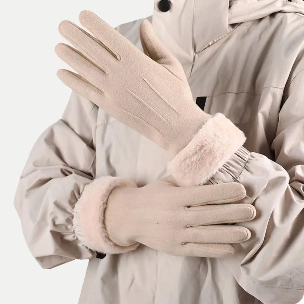 قفازات الشتاء الدافئة السميكة قفازات من جلد الغزال قفازات لمس سيدة