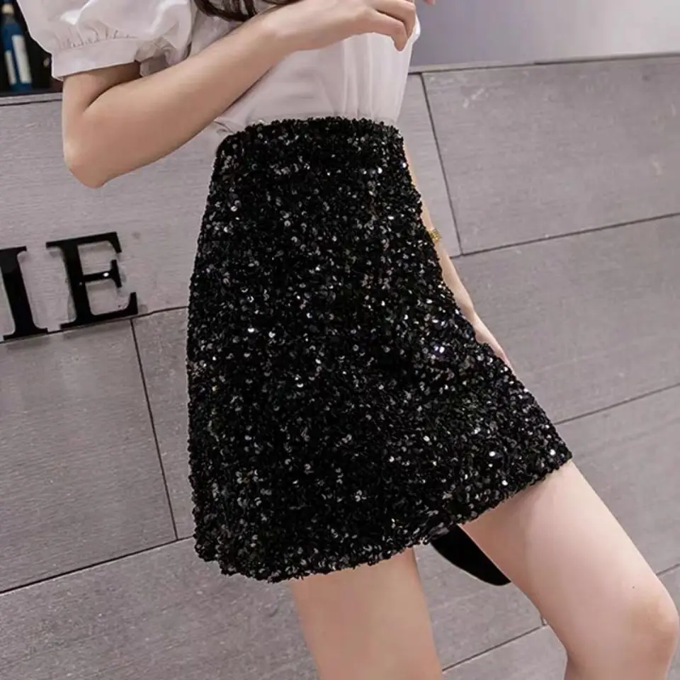 European and American Hotties Autumn and Winter Sequin Skirt Sparkling Short Skirt Female High Waist Hip Sexy Disco Skirt