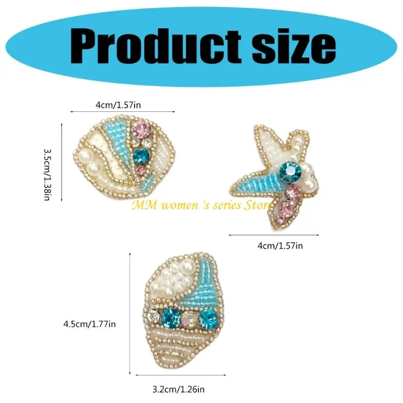 Q39C 10Pcs Embroidered Beads Sew on Patches Artifical Pearls Sew On Patches Applique for Dress Clothing Jeans Jackets Hat